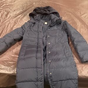 J. Crew Dark Blue Hooded Puffer Coat